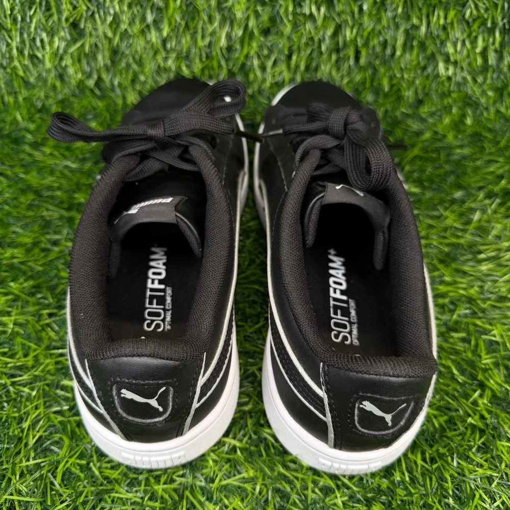 Puma Smash V2 Womens 7.5 Sneakers Black White Low Top Court Shoes 374512-02
